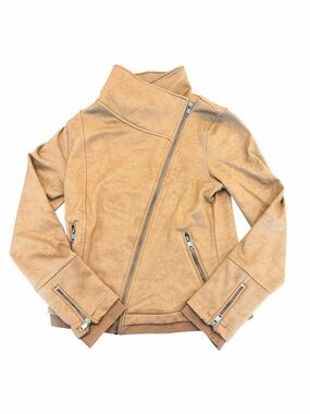 Dance And Marvel Moto Jacket Large Brown Asymmetrical Zip Faux Suede Streetwear